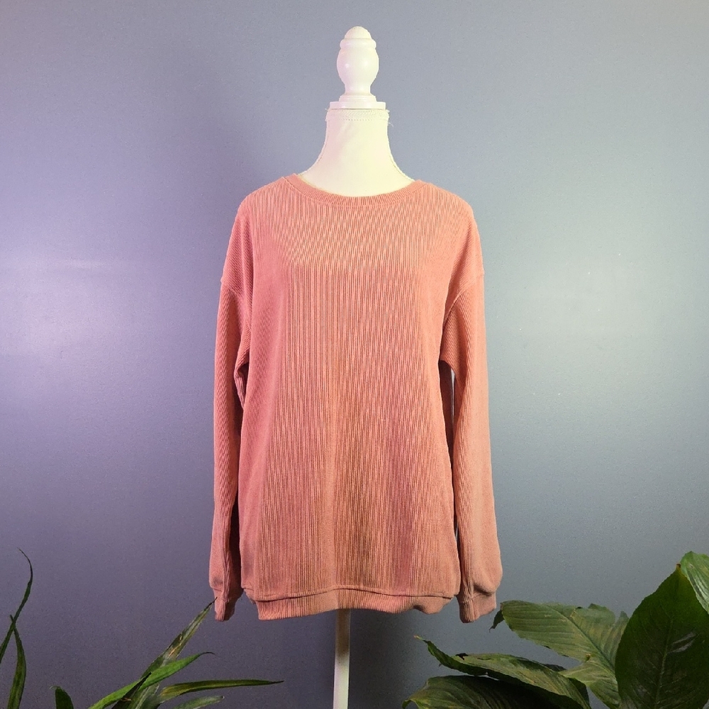 Women's Dusty Rose Ribbed Pullover Sweater M